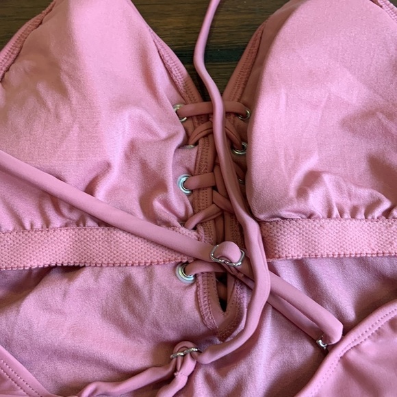 Xhilaration Pink Lace Up Front One Piece Swimsuit Size Large - Picture 5 of 8